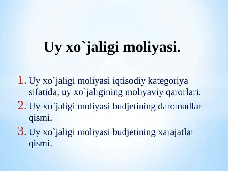 Uy хo`jaligi Moliyasi