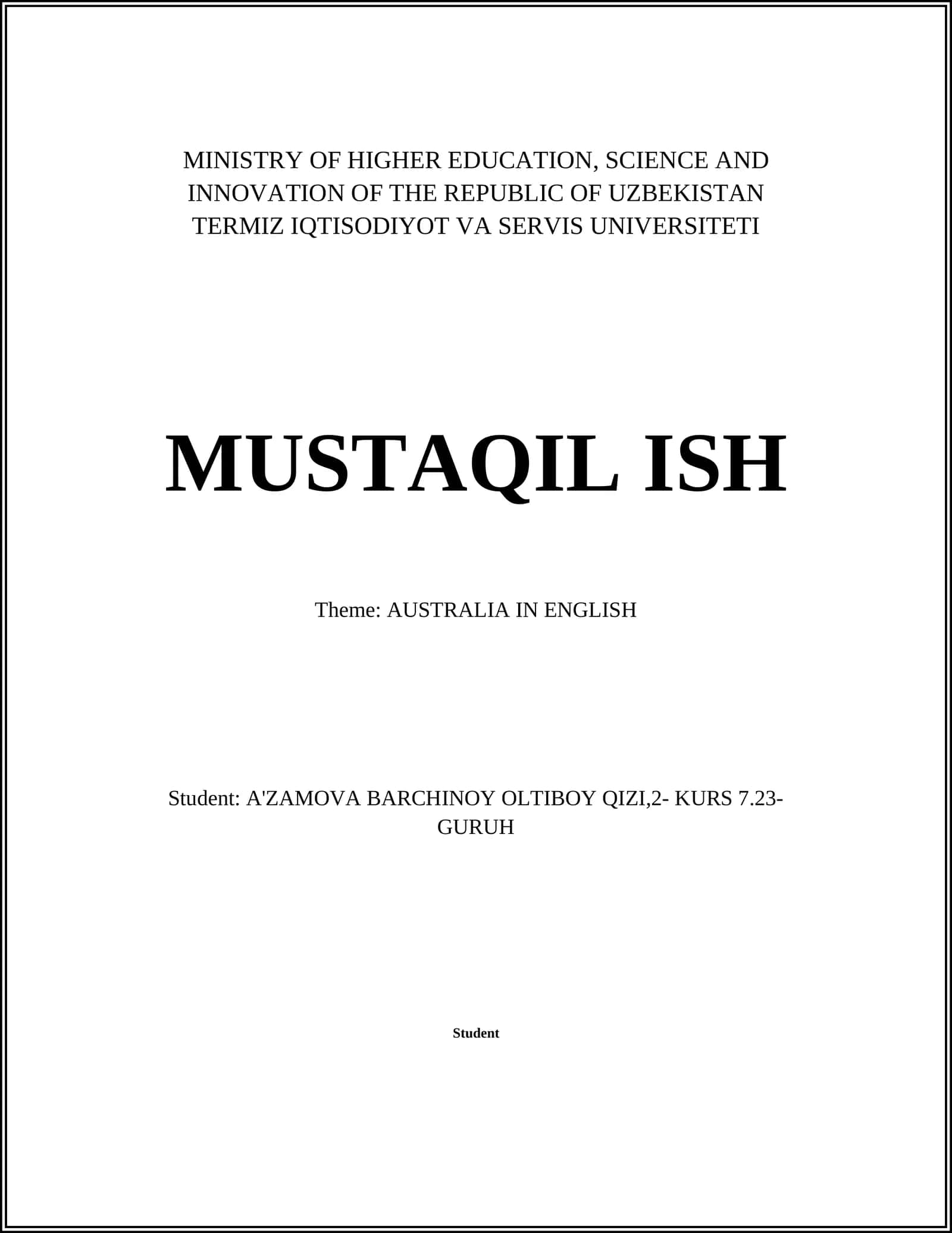 AUSTRALIA IN ENGLISH
