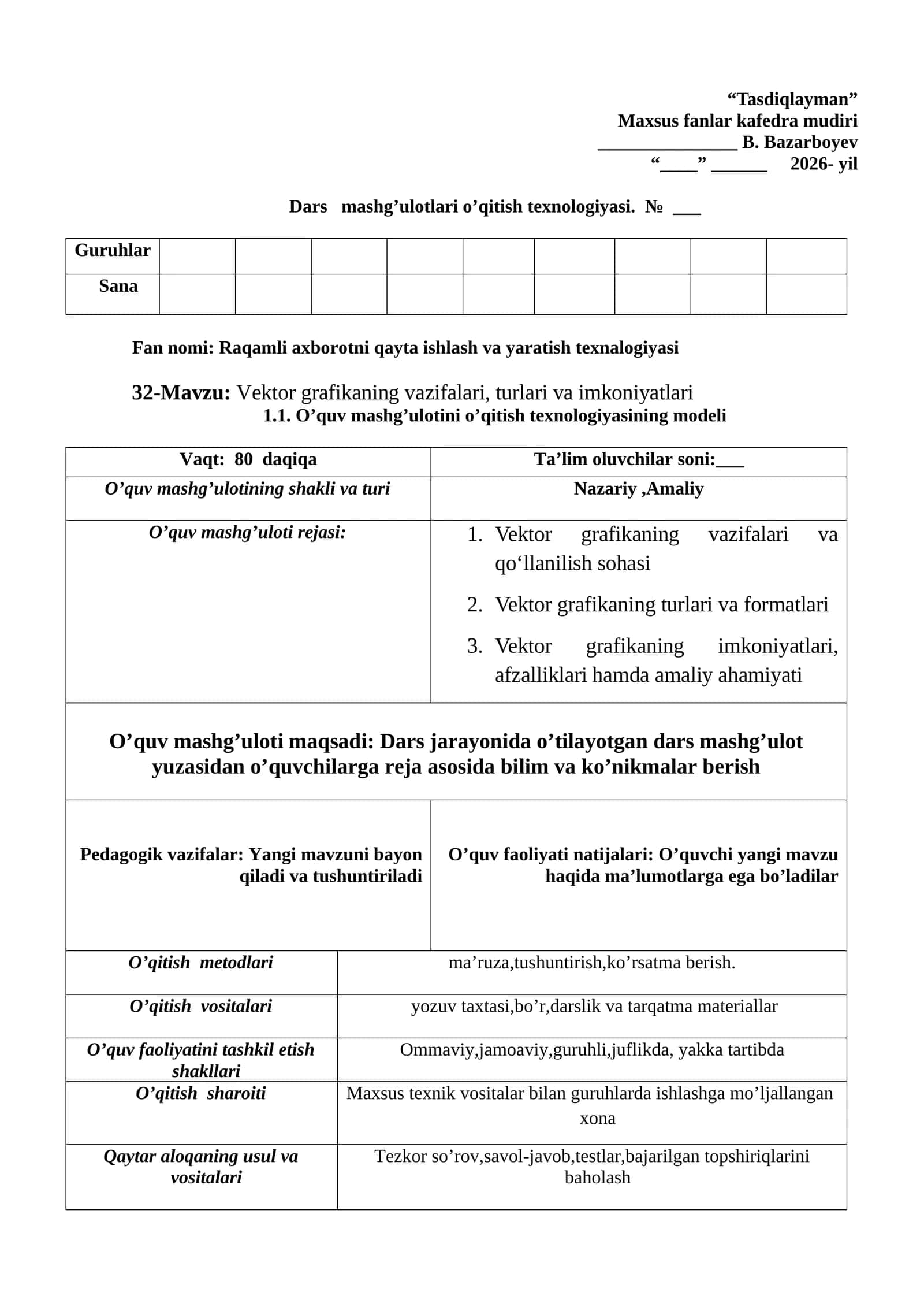 Raqamli axborotni qayta ishlash va yaratish texnalogiyasi