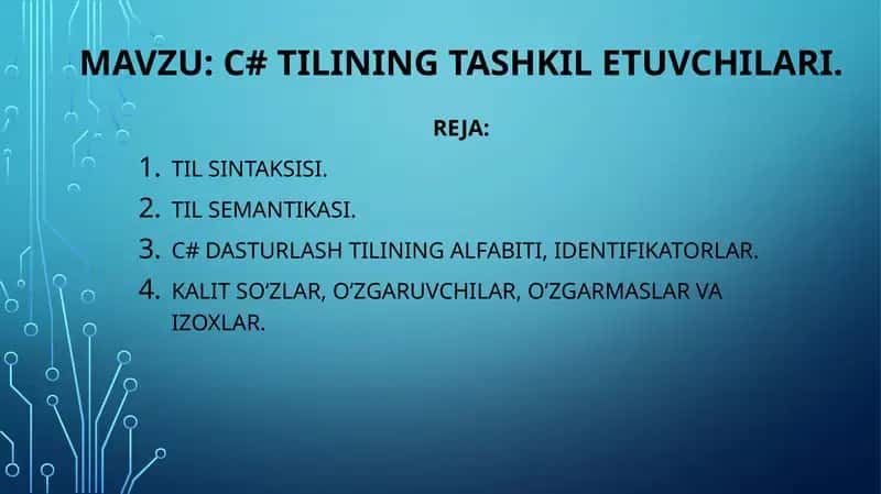 C# tilining tashkil etuvchilari