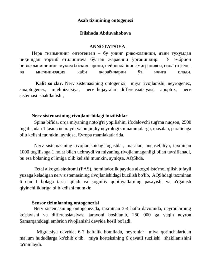 Asab tizimining ontogenezi