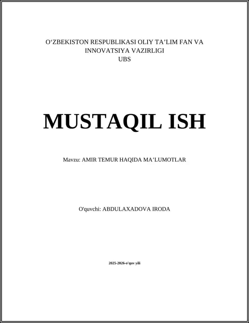 AMIR TEMUR HAQIDA MAʼLUMOTLAR
