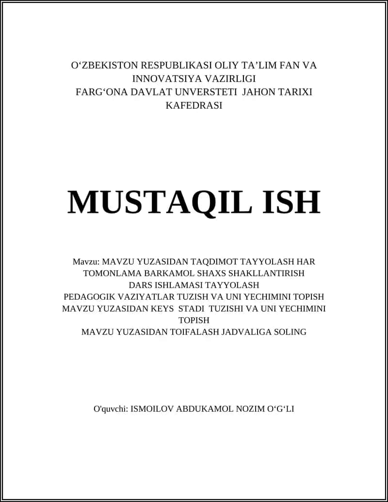 MAVZU YUZASIDAN TAQDIMOT TAYYOLASH HAR TOMONLAMA BARKAMOL SHAXS SHAKLLANTIRISH