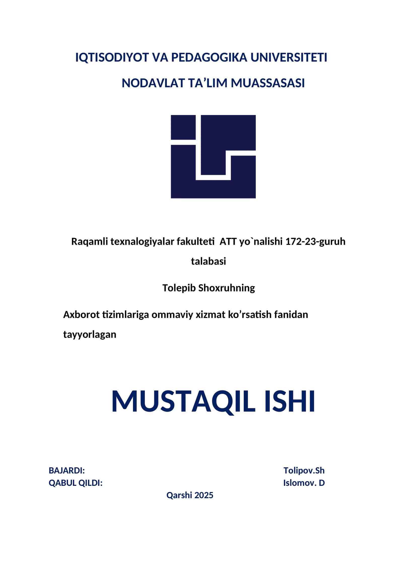 Telekommunikatsiya tizimlarida xizmat ko‘rsatish sifatini baholash