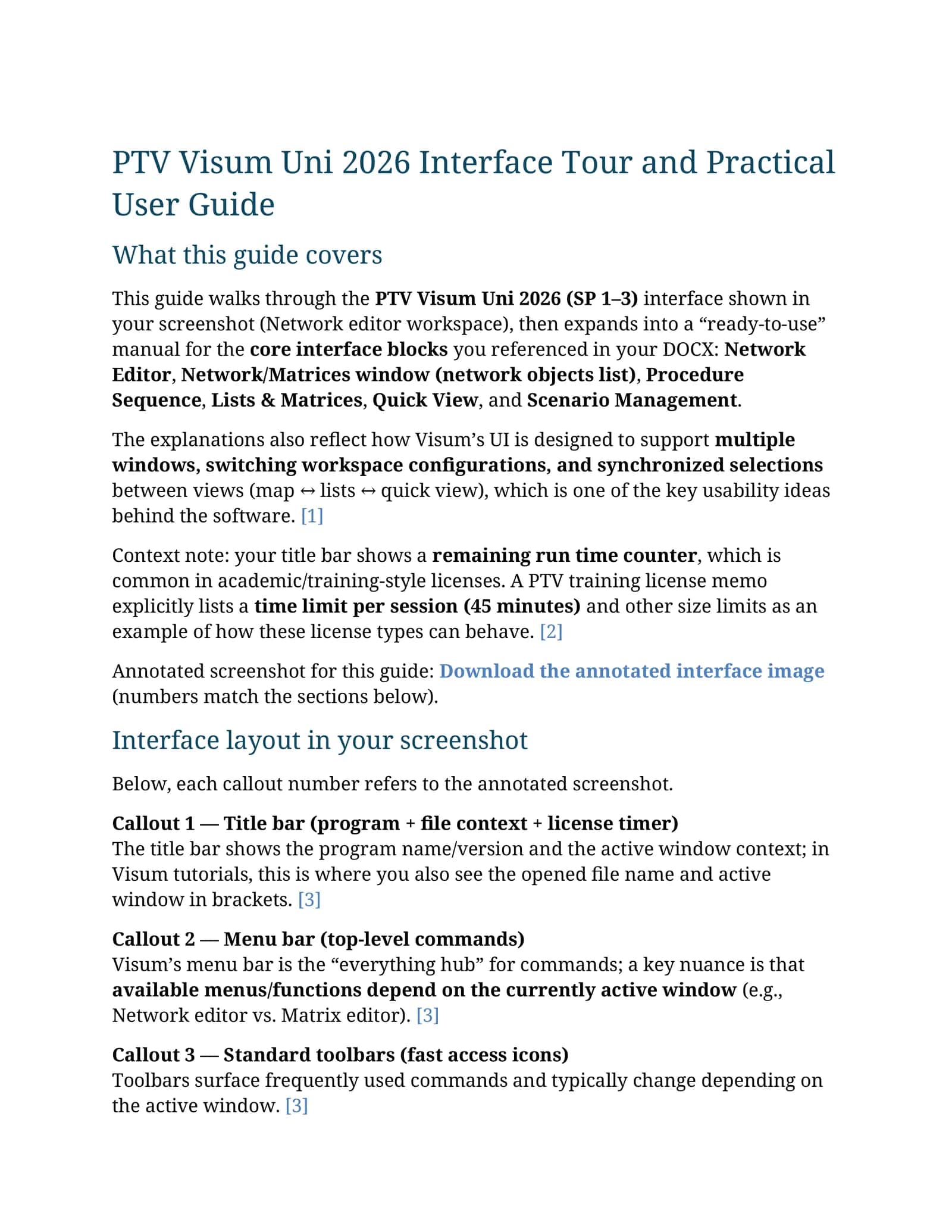 PTV Visum Uni 2026 Interface Tour and Practical User Guide