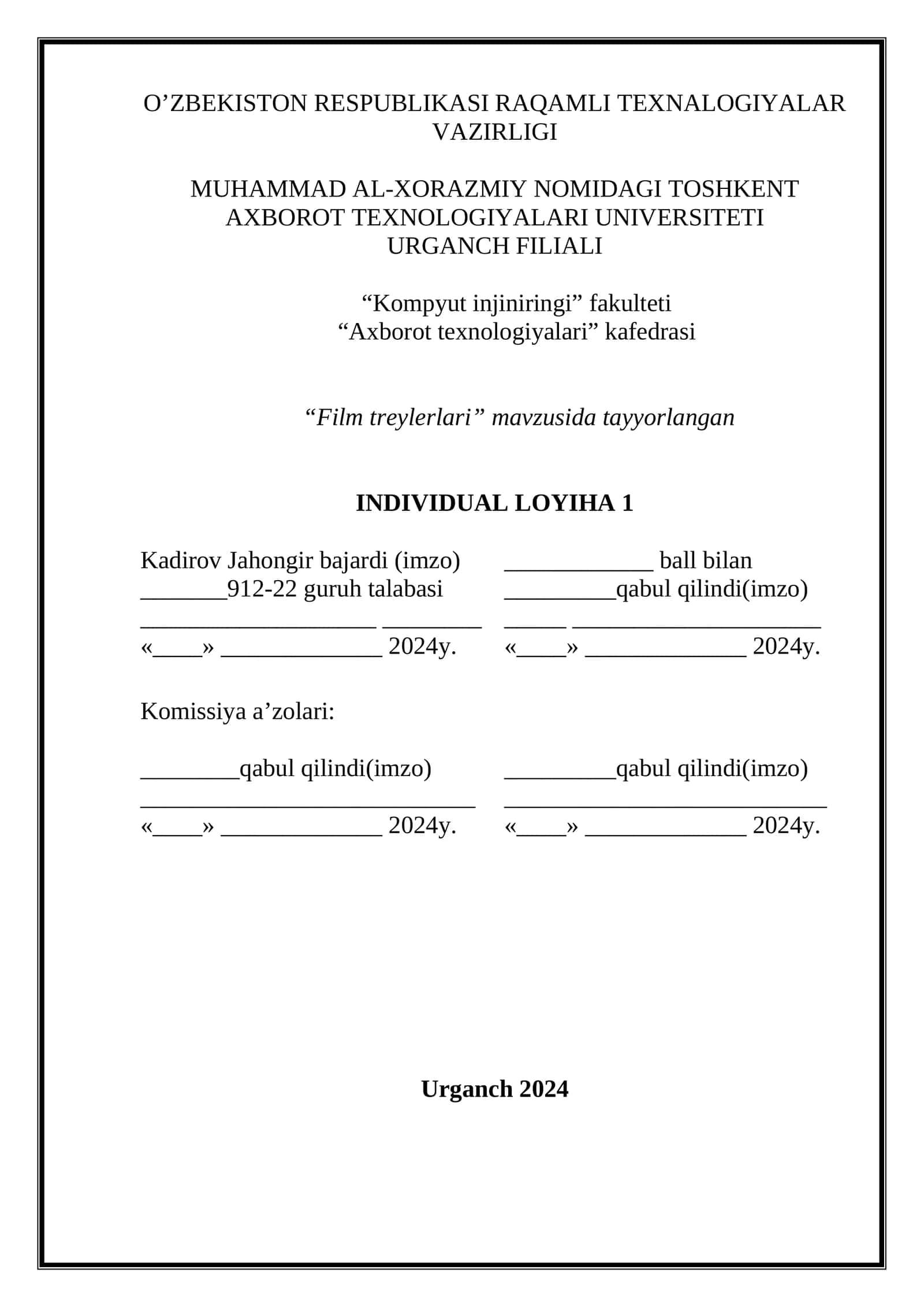 Film treylerlari - Individual loyiha 1