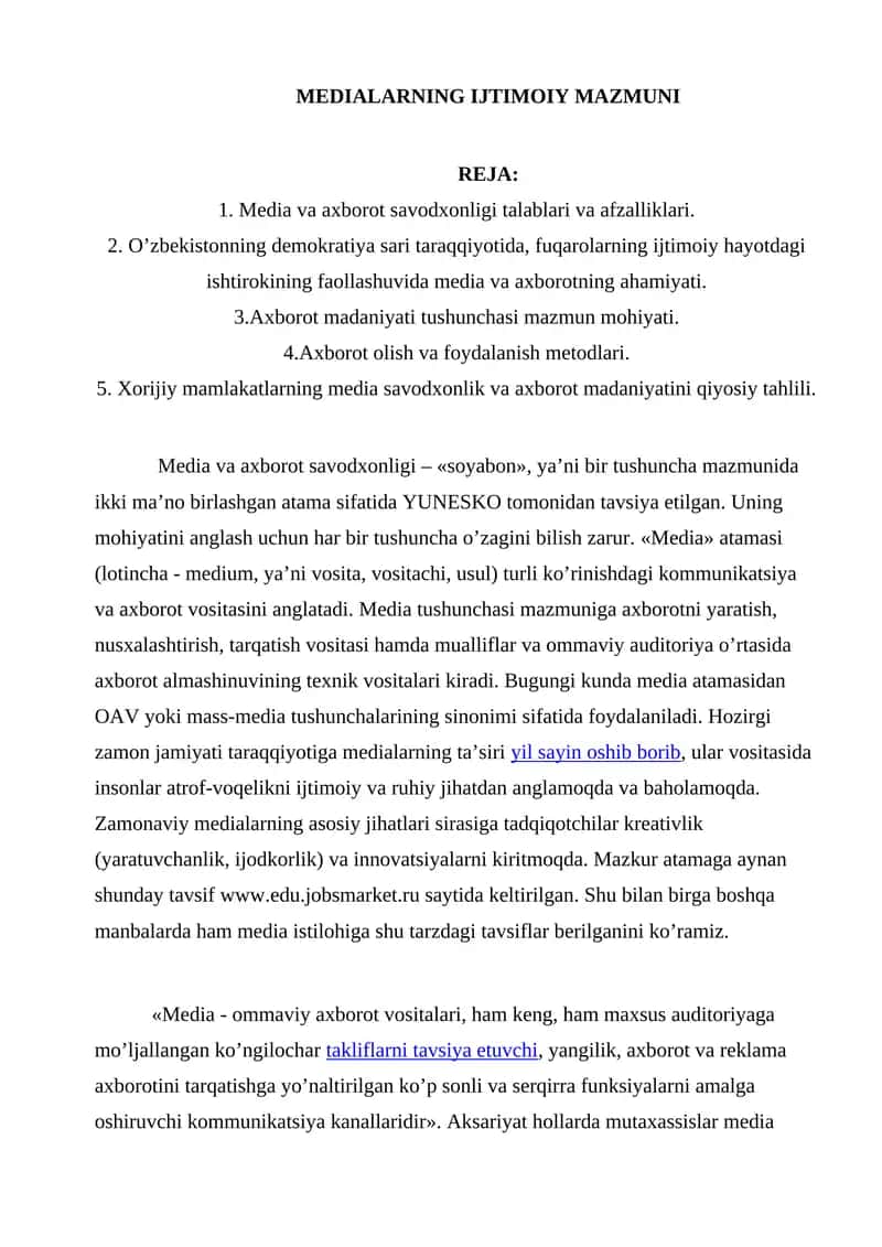MEDIALARNING IJTIMOIY MAZMUNI