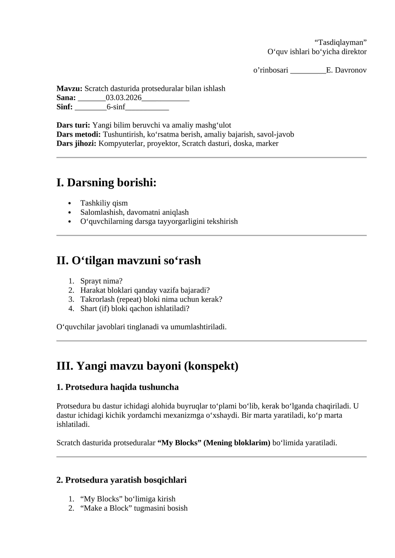 Scratch dasturida prodseduralar bilan ishlash