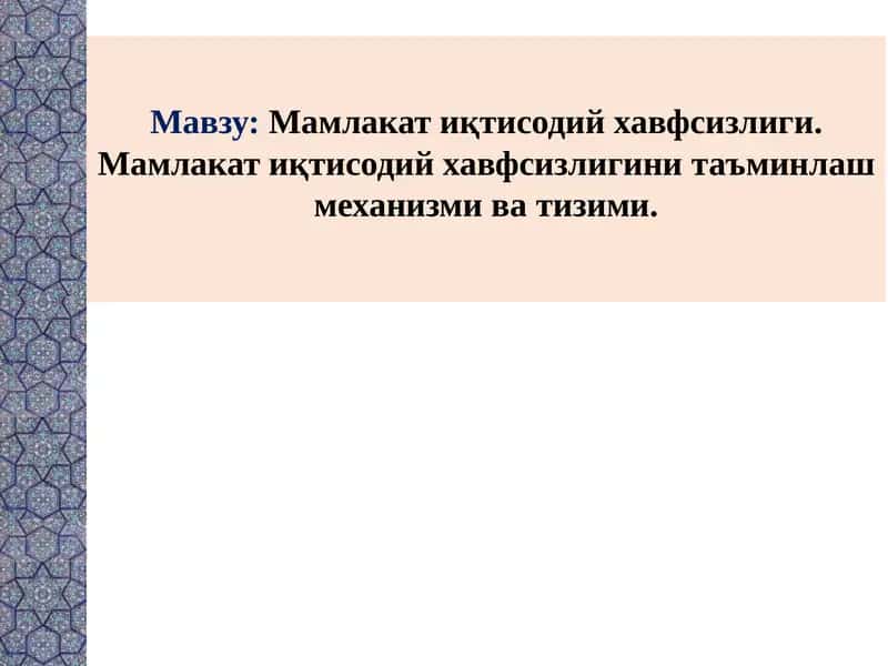 Мамлакат иқтисодий хавфсизлиги