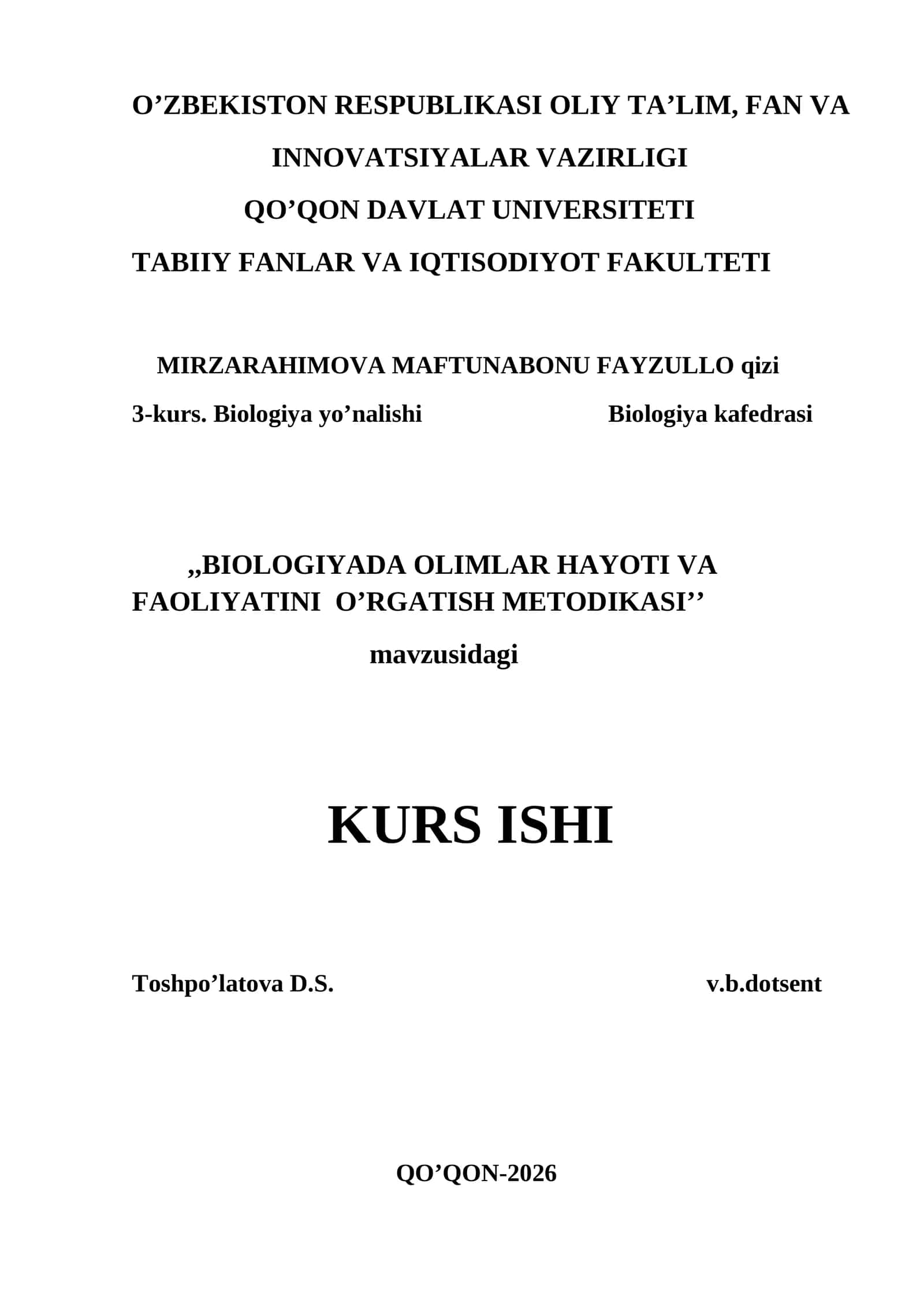 BIOLOGIYADA OLIMLAR HAYOTI VA FAOLIYATINI O’RGATISH METODIKASI