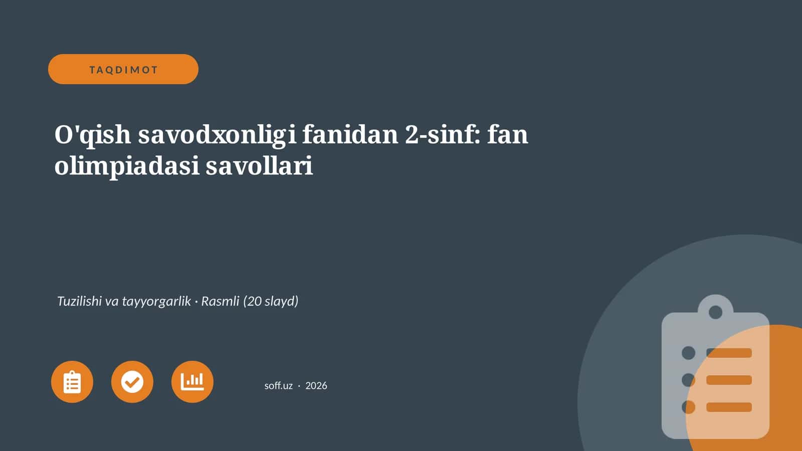 O'qish savodxonligi fanidan 2-sinf: fan olimpiadasi savollari