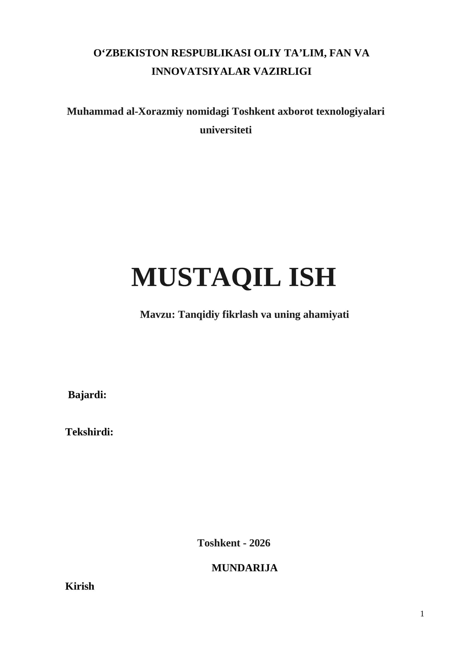 Tanqidiy fikrlash va uning ahamiyati