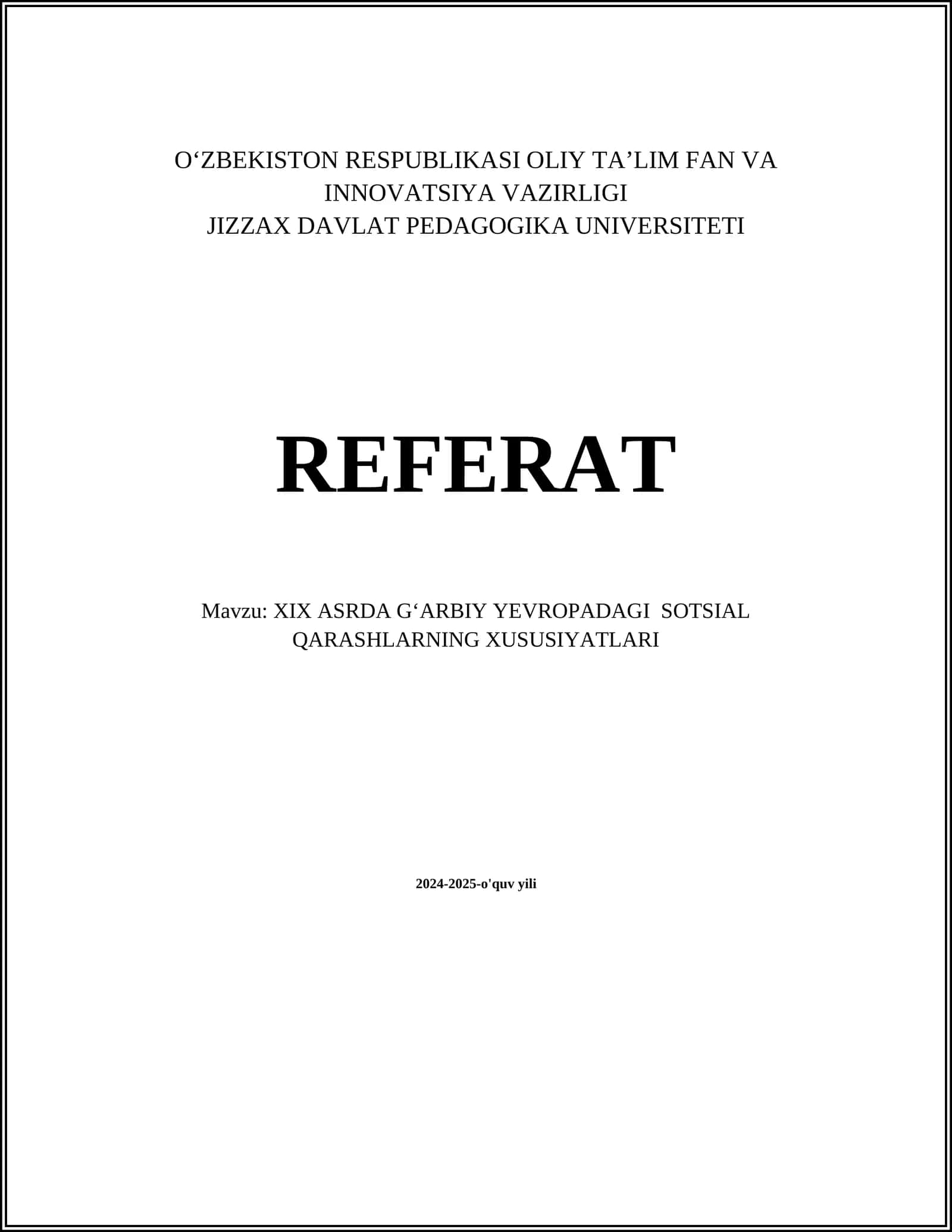 XIX ASRDA G‘ARBIY YEVROPADAGI SOTSIAL QARASHLARNING XUSUSIYATLARI