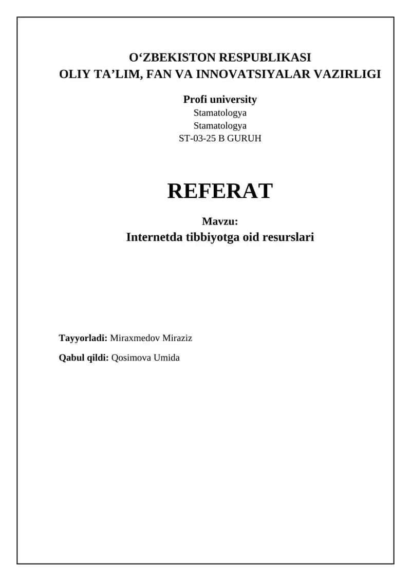 Internetda tibbiyotga oid resurslari