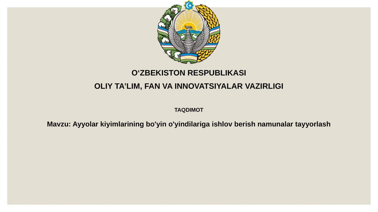 Ayyolarkiyimlariningbo'yino'yindilarigaishlovberishnamunalartayyorlash