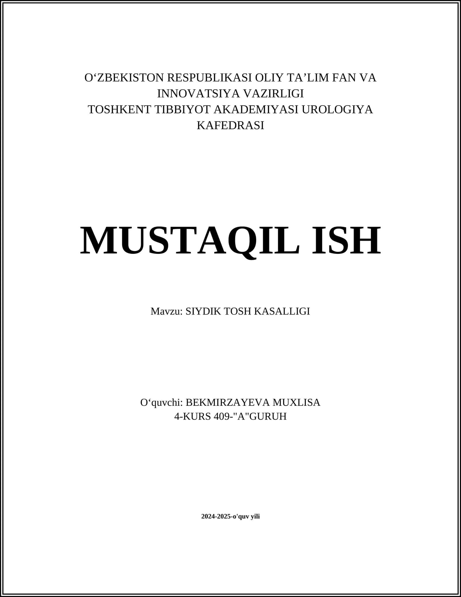 SIYDIK TOSH KASALLIGI