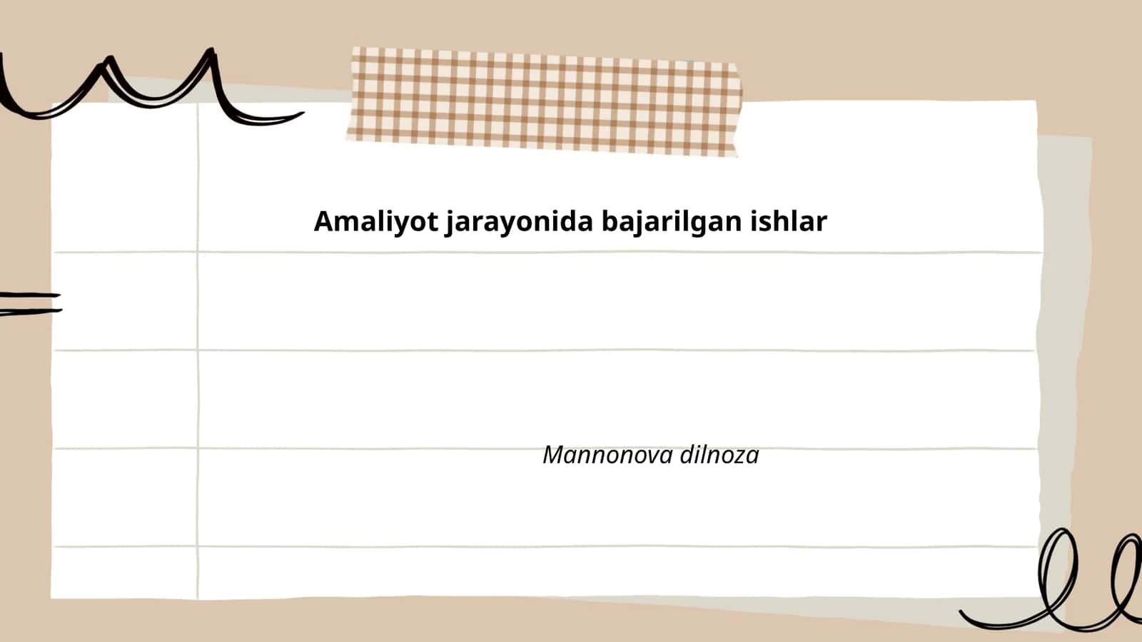 Amaliyot jarayonida bajarilgan ishlar
