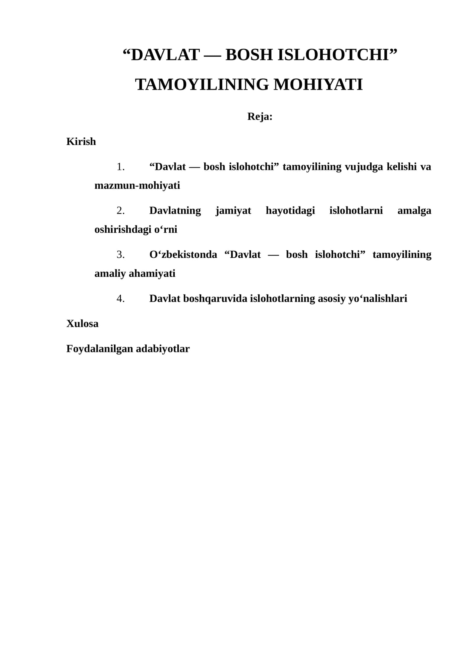 DAVLAT — BOSH ISLOHOTCHI TAMOYILINING MOHIYATI