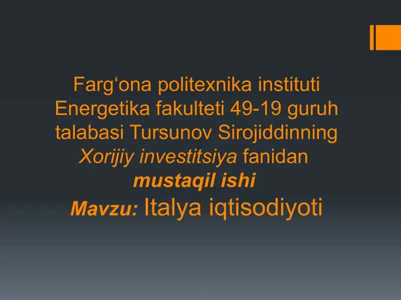 Italya iqtisodiyoti (mustaqil ish)