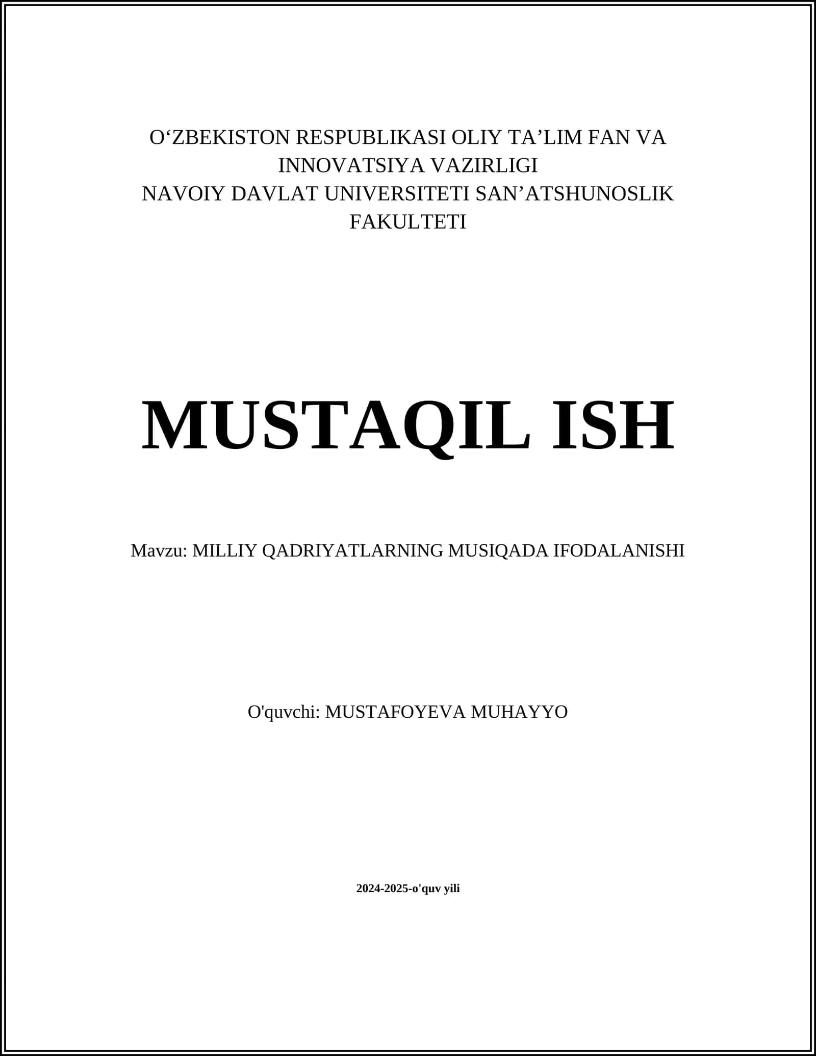 MILLIY QADRIYATLARNING MUSIQADA IFODALANISHI