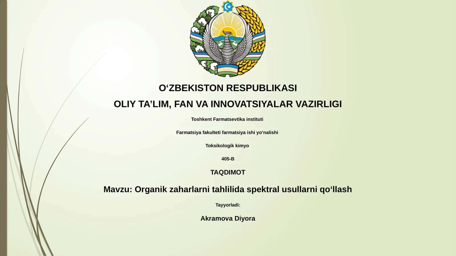 Organik zaharlarni tahlilida spektral usullarni qoʻllash