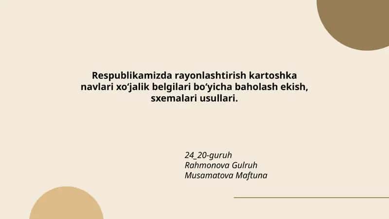 Rayonlashtirish Kartoshka Navlari