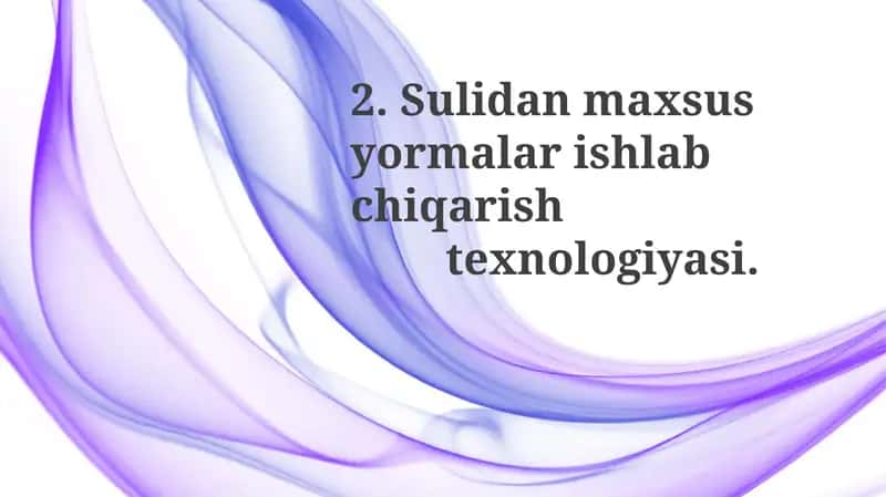 Maxsus maqsadli Sulidan yormalar ishlab chiqarish texnologiyasi