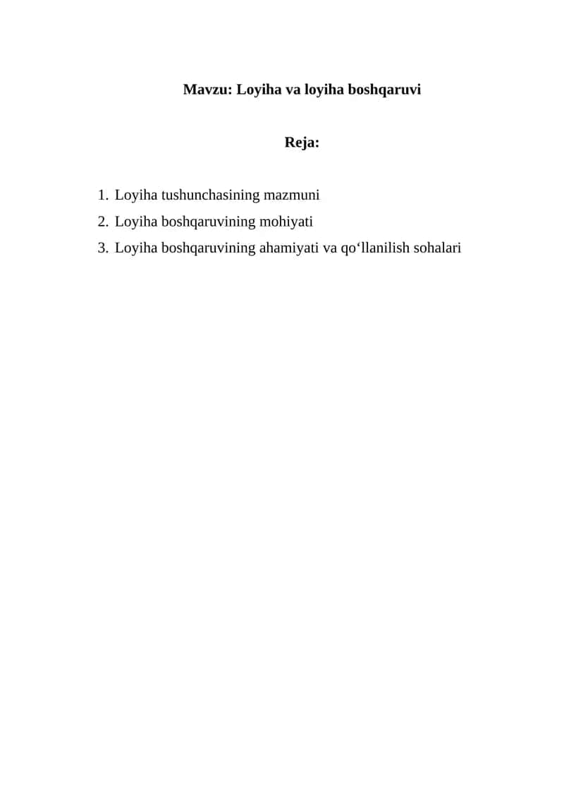 Loyiha va loyiha boshqaruvi