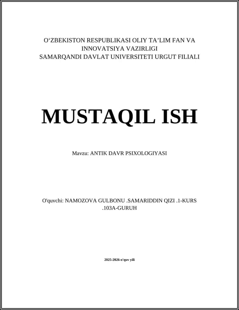 ANTIK DAVR PSIXOLOGIYASI