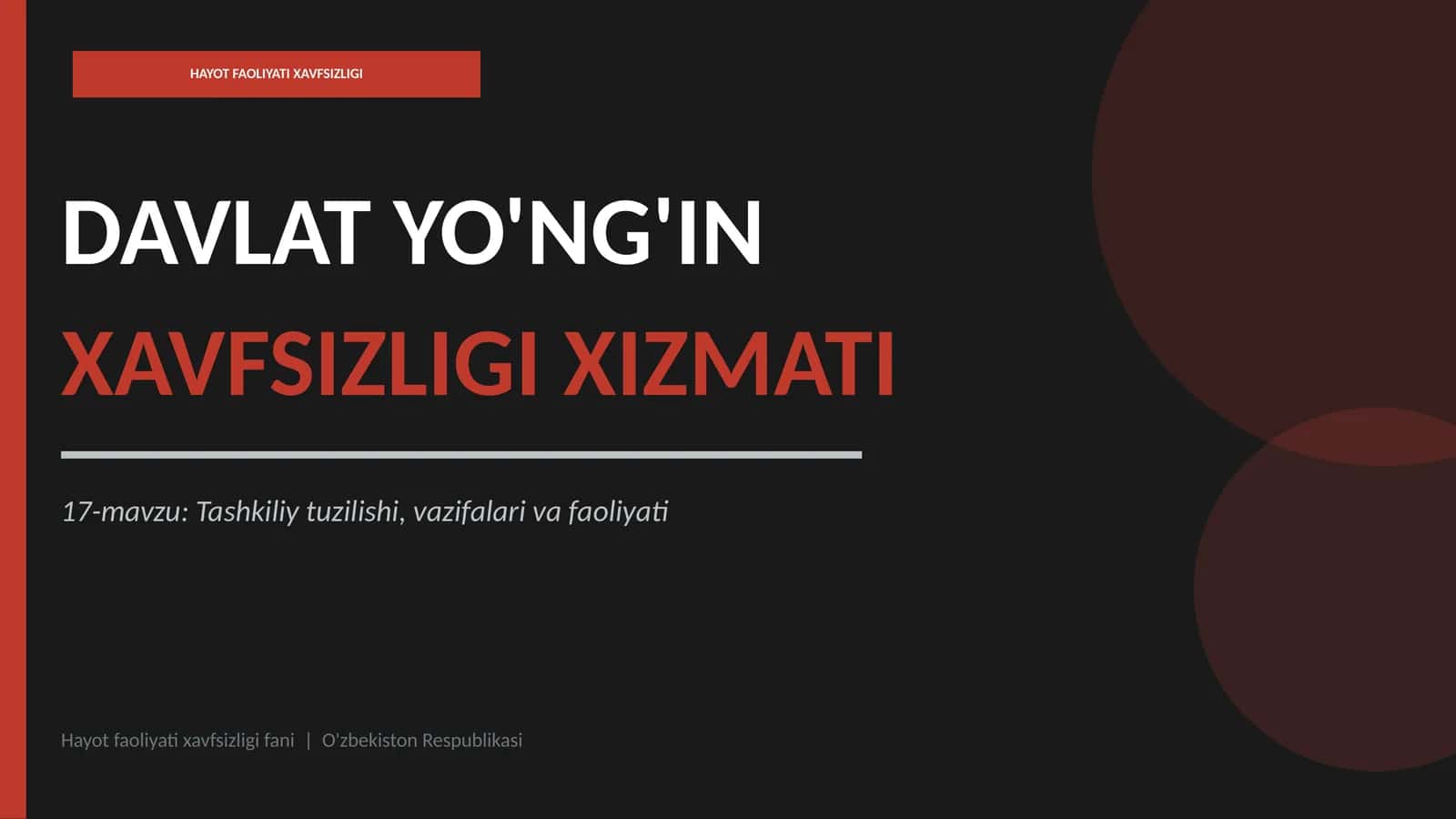 HAYOT FAOLIYATI XAVFSIZLIGI