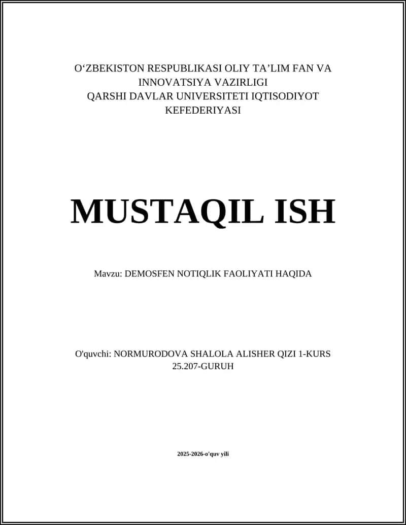 DEMOSFEN NOTIQLIK FAOLIYATI HAQIDA