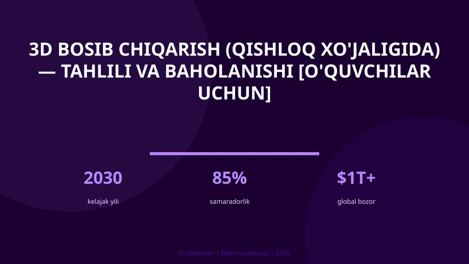 3D BOSIB CHIQARISH (QISHLOQ XO'JALIGIDA) — TAHLILI VA BAHOLANISHI [O'QUVCHILAR UCHUN]