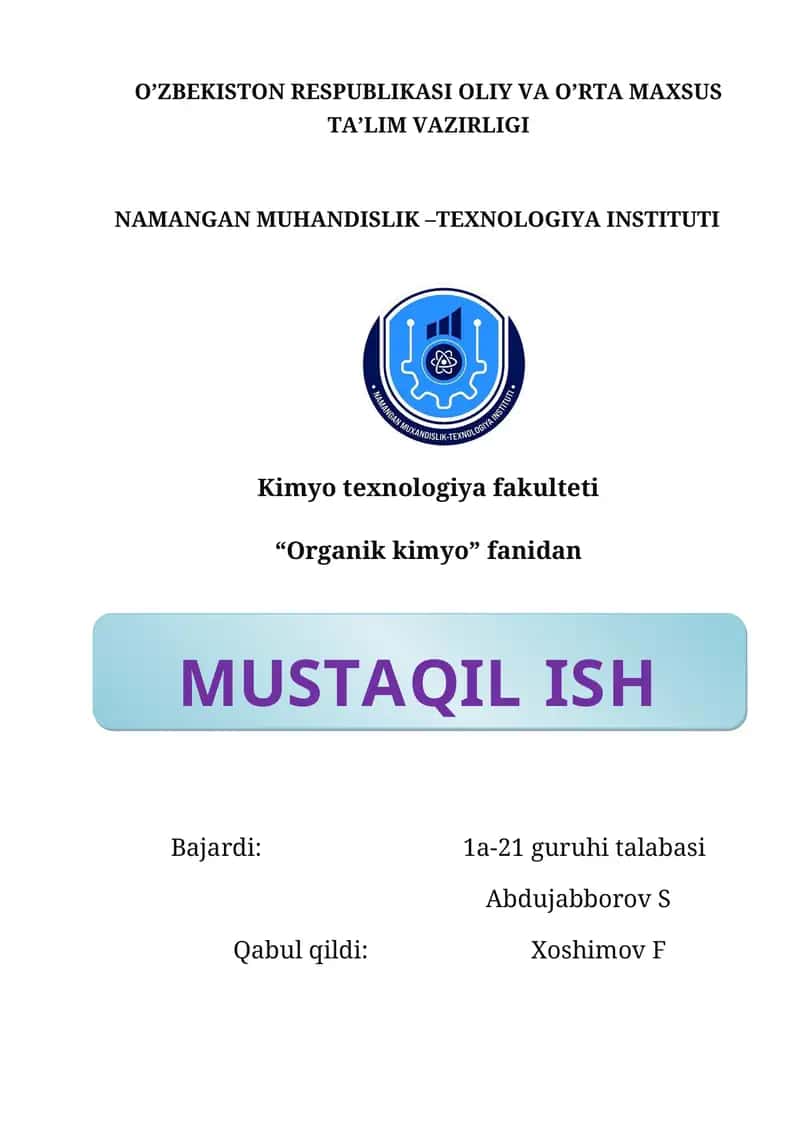 ORGANIK KIMYО LABARATORIYАSIDA FOYDALANILADIGAN ASBOB USKUNLAR