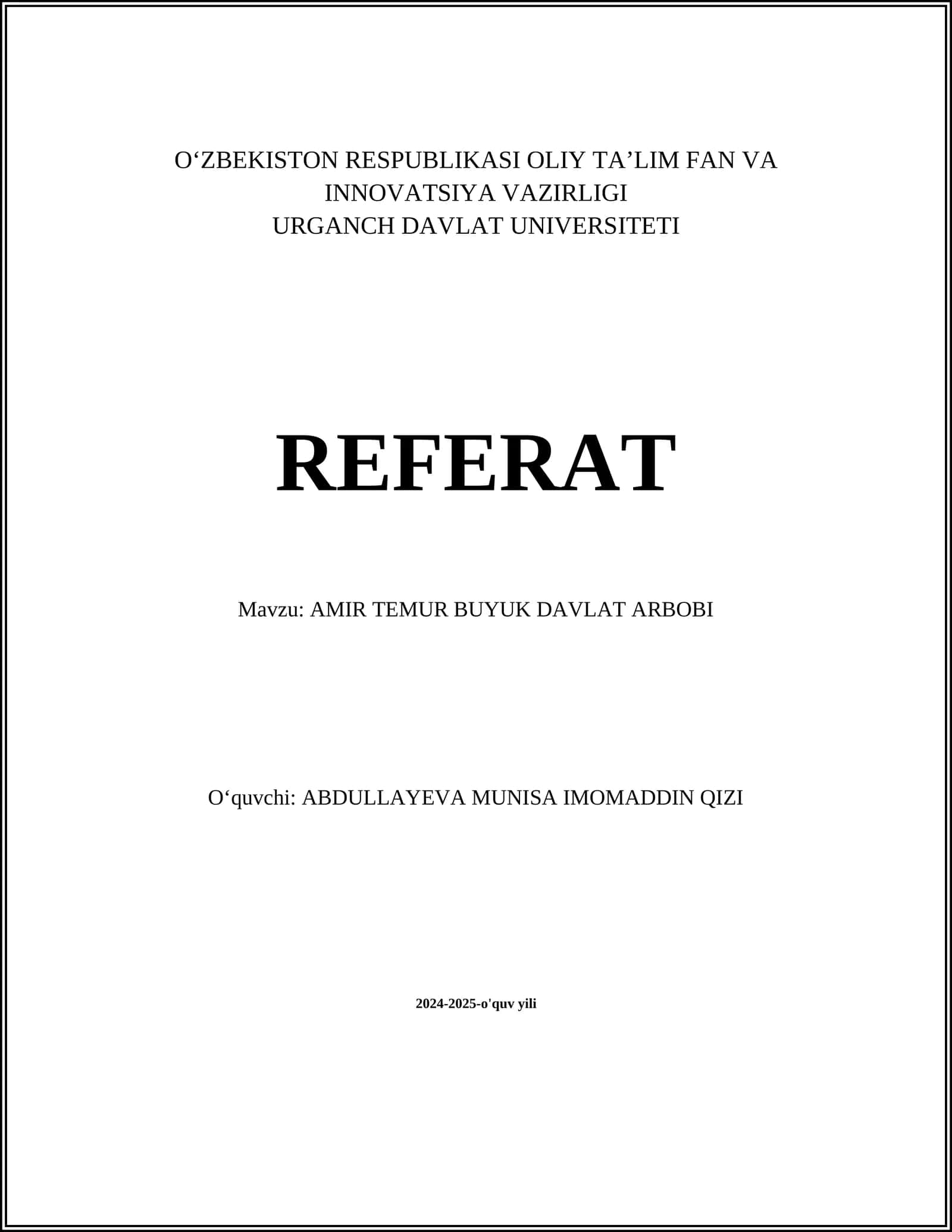 AMIR TEMUR BUY DAVLAT ARBOBI