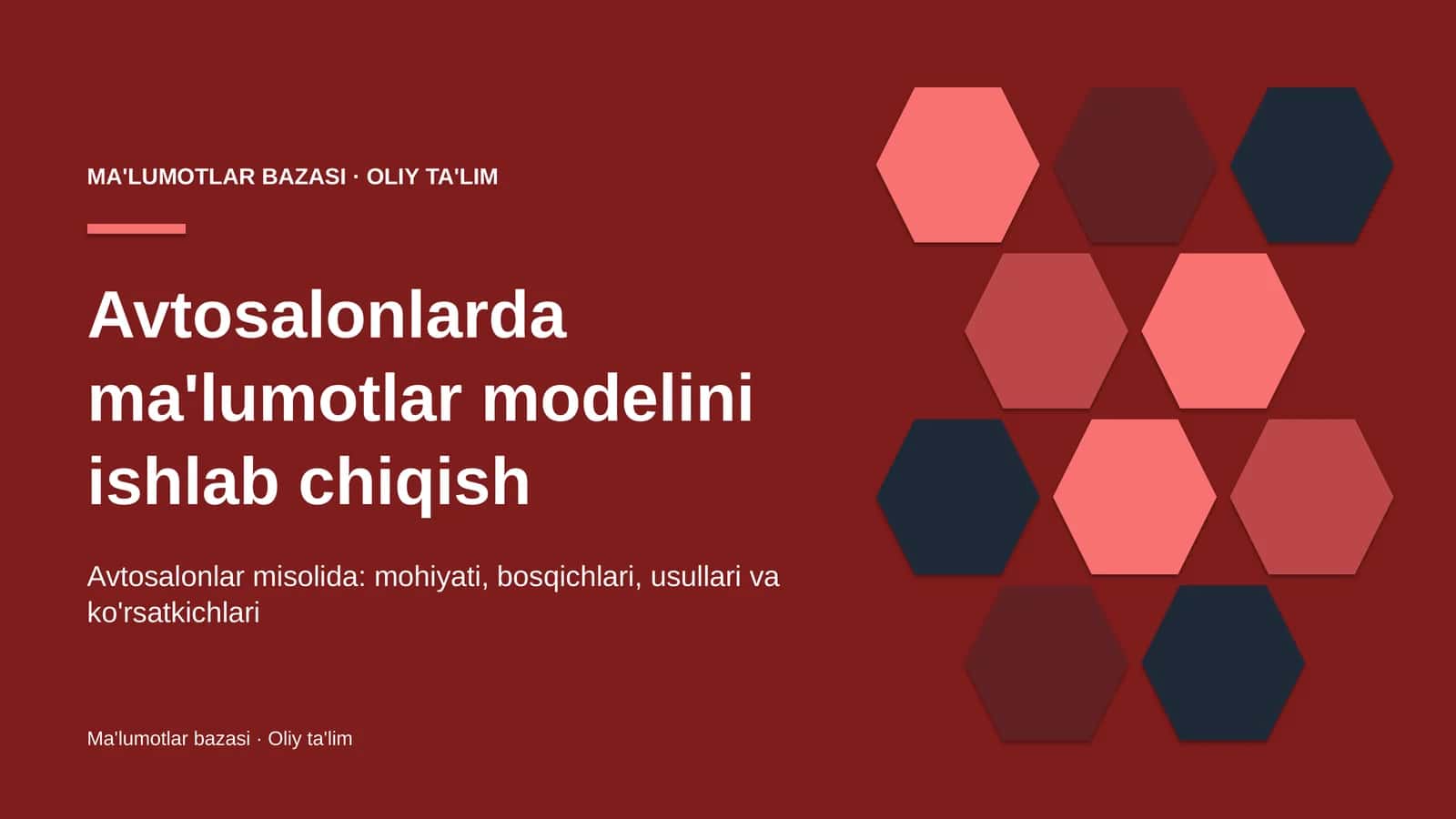 Avtosalonlarda ma'lumotlar modelini ishlab chiqish
