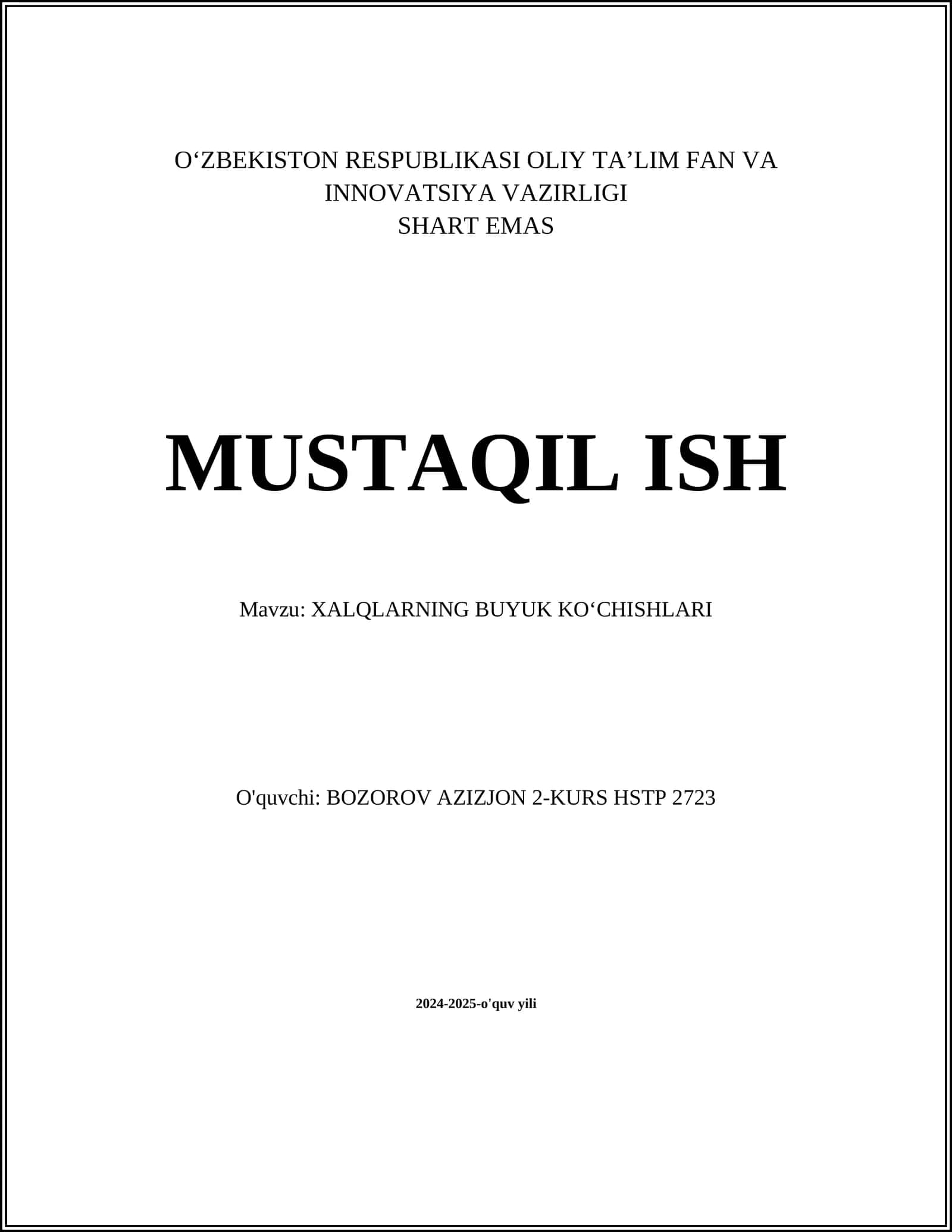 XALQLARNING BUYUK KOʻCHISHLARI
