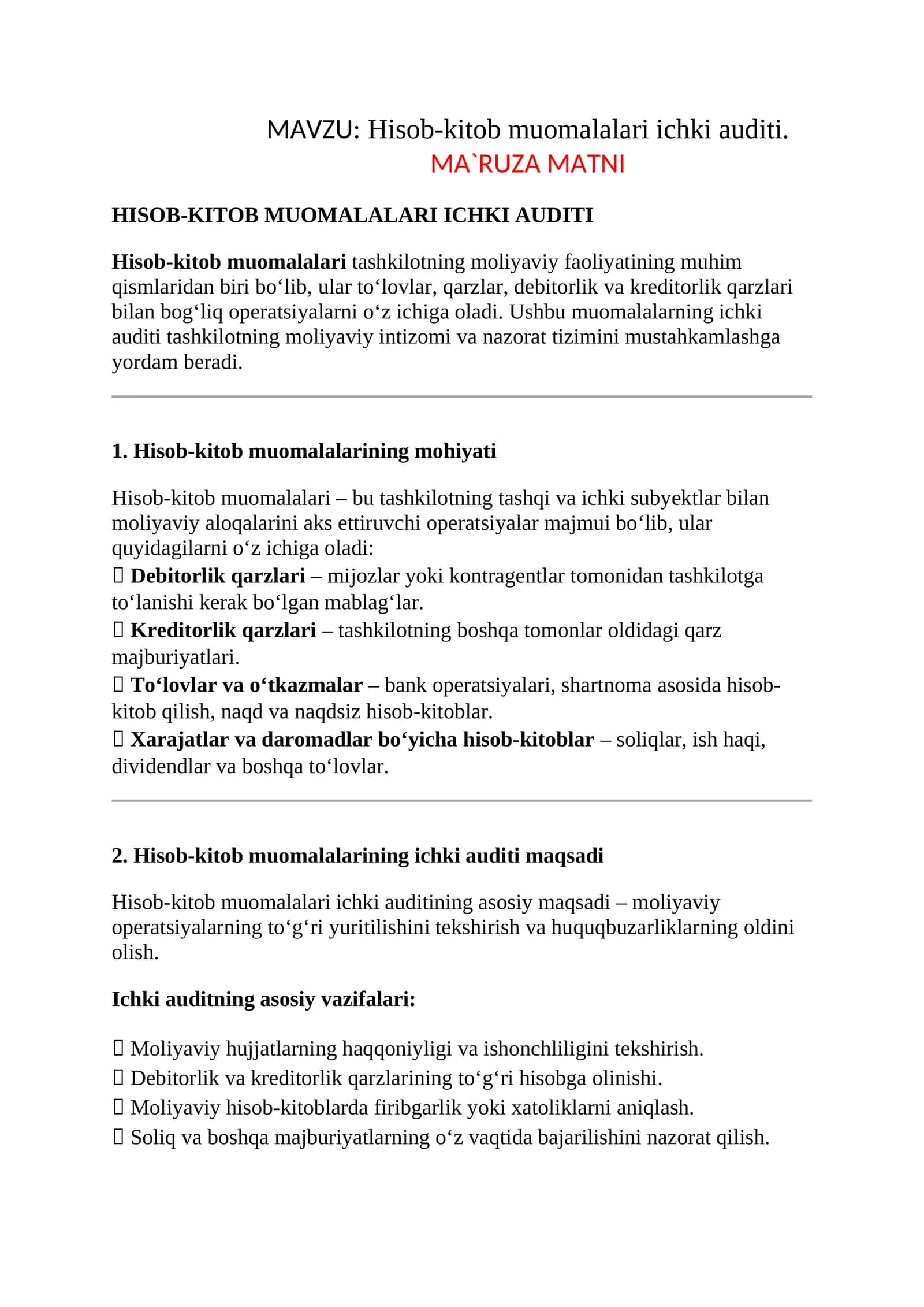 Hisob-kitob muomalalari ichki auditi