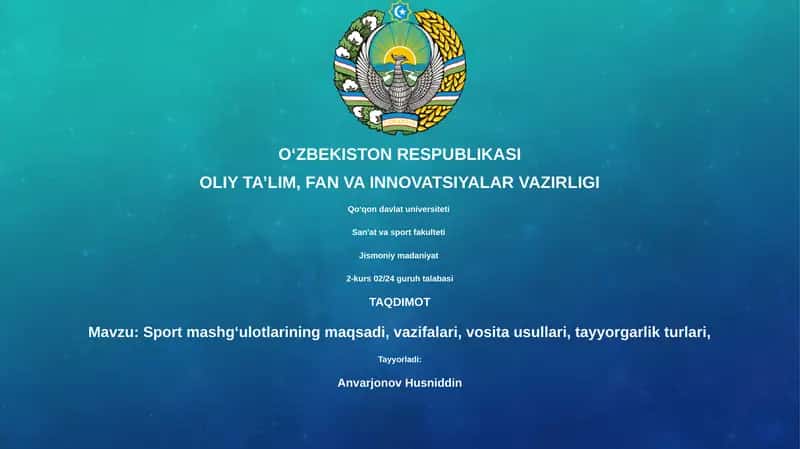 Sport mashg'ulotlarining maqsadi, vazifalari, vosita usullari, tayyorgarlik turlari