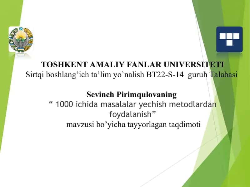 1000 ichida masalalar yechish metodlardan foydalanish