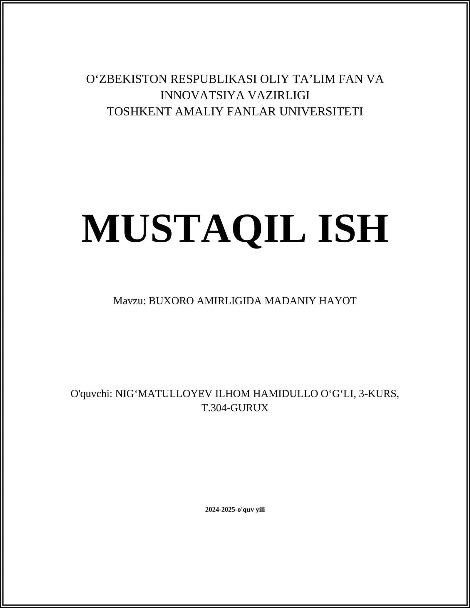 BUXORO AMIRLIGIDA MADANIY HAYOT