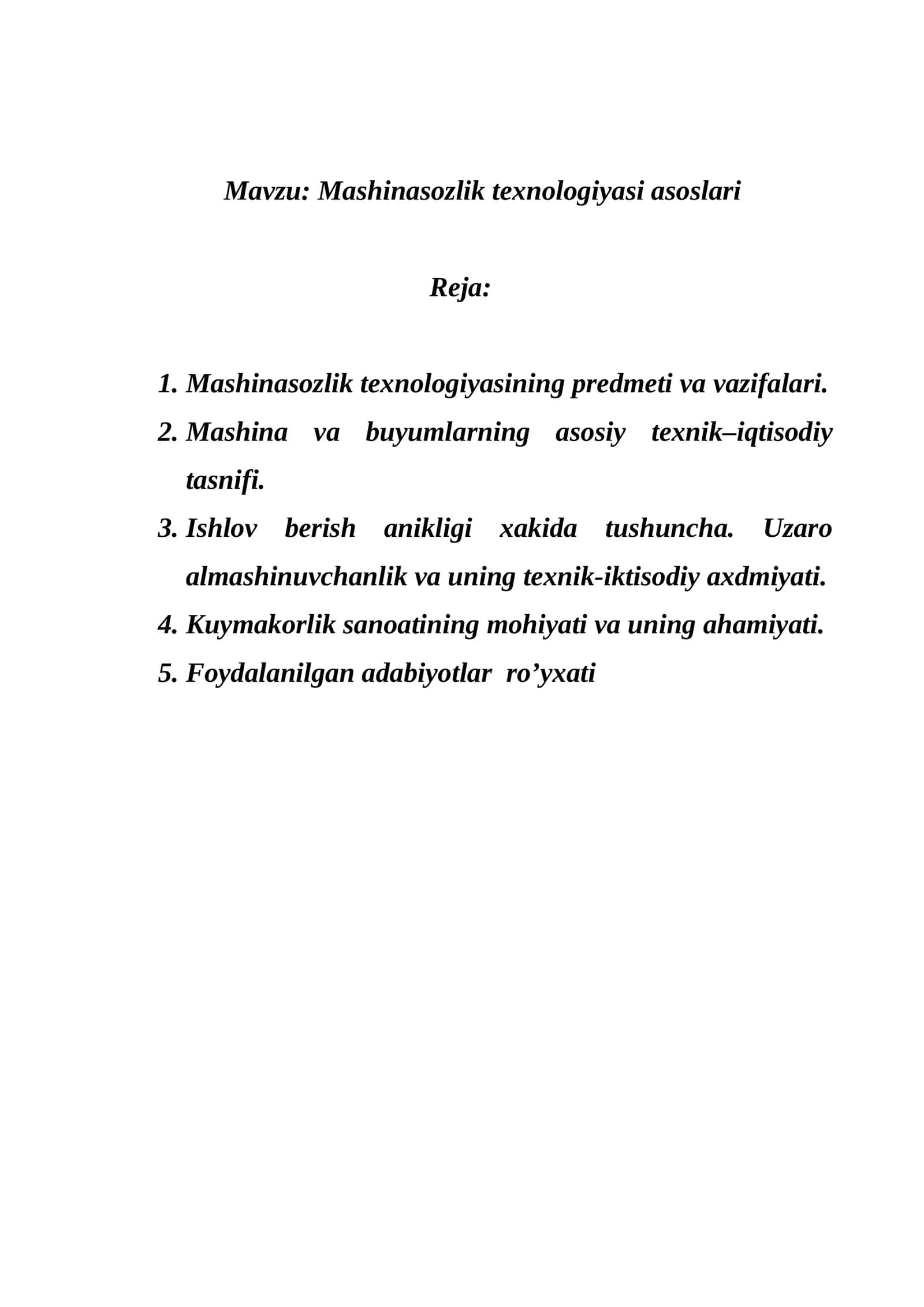 Mashinasozlik texnologiyasi asoslari