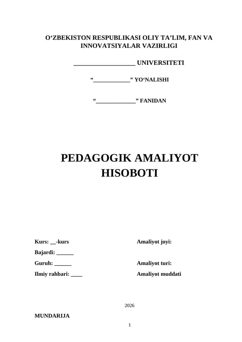 PEDAGOGIK AMALIYOT HISOBOTI. MAKTAB BOYICHA