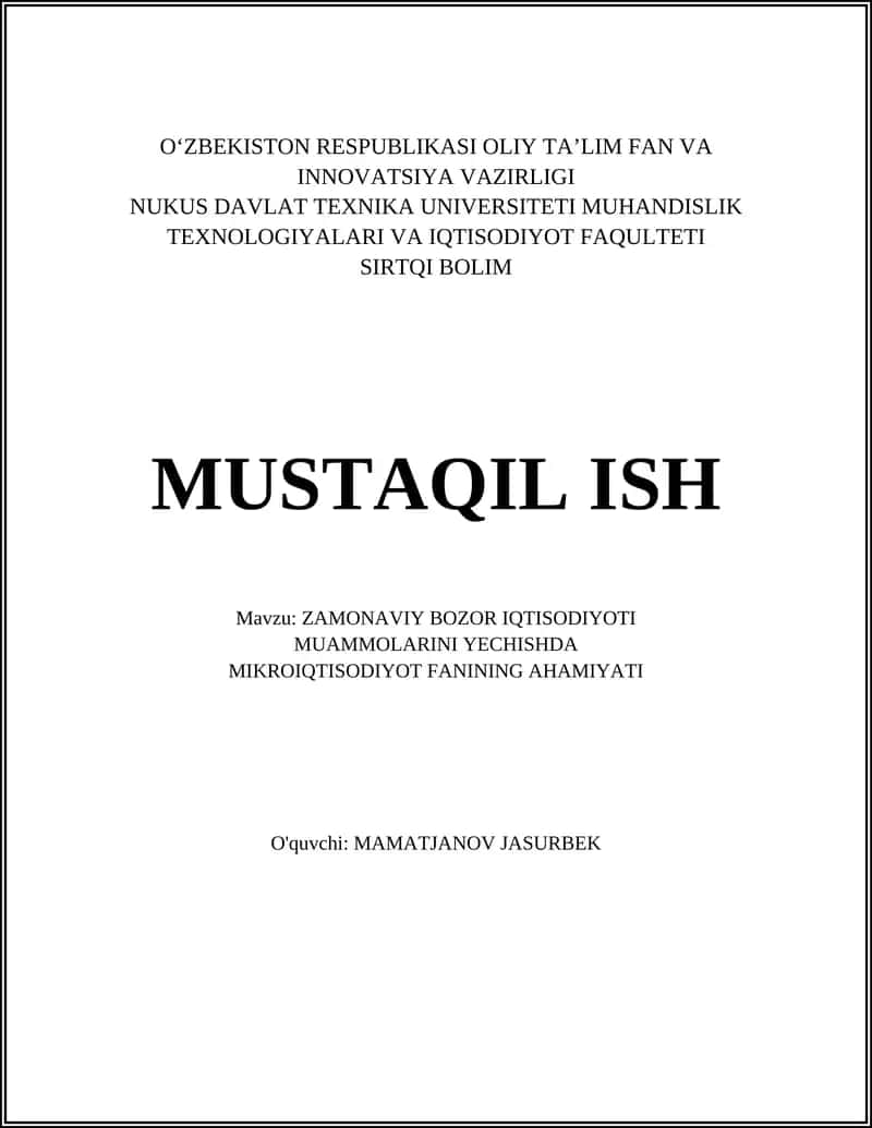 ZAMONAVIY BOZOR IQTISODIYOTI