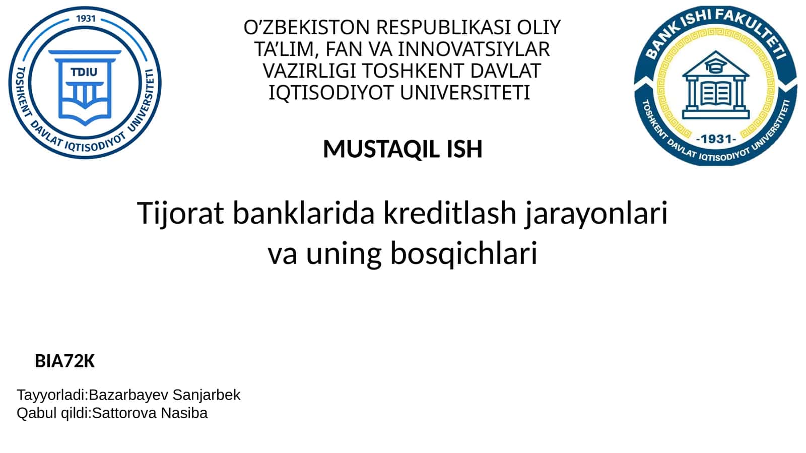 Tijorat banklarida kreditlash jarayonlari va uning bosqichlari
