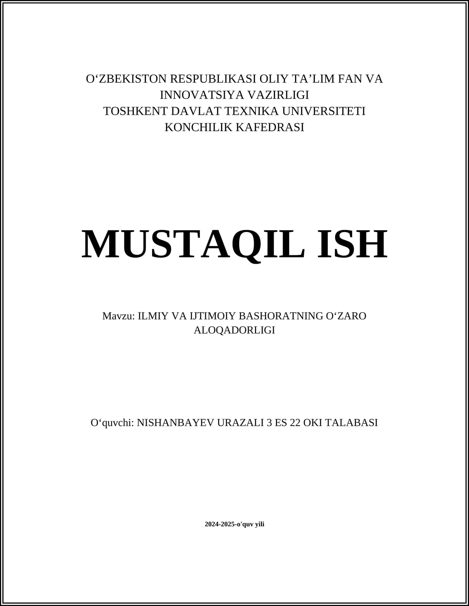 ILMIY VA IJTIMOIY BASHORATNING O‘ZARO ALOQADORLIGI