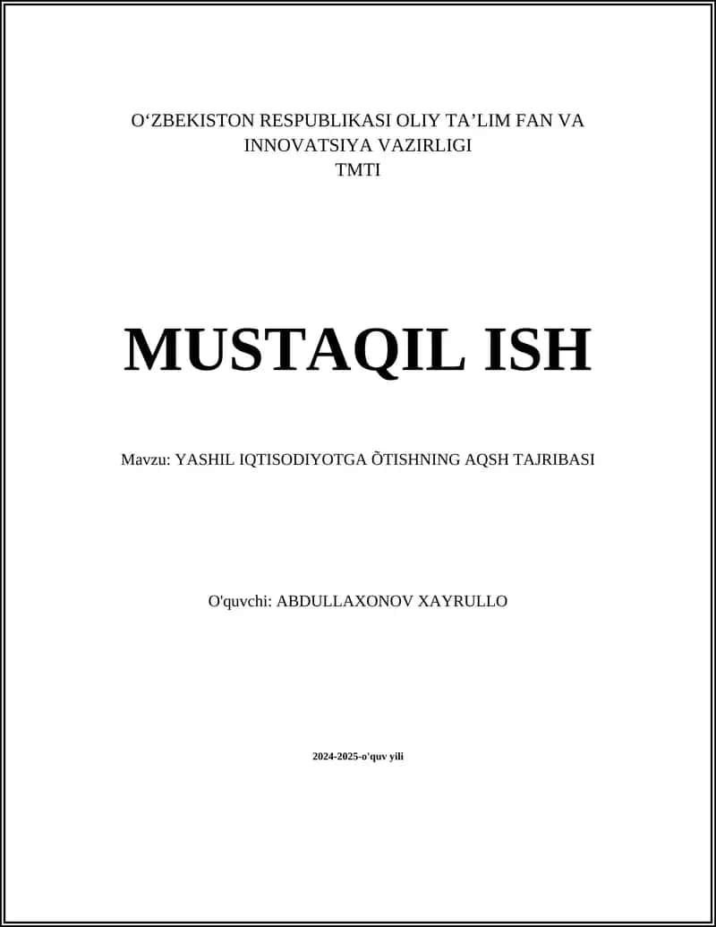 YASHIL IQTISODIYOTGA ÕTISHNING AQSH TAJRIBASI