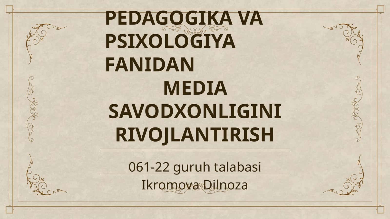 MEDIA SAVODXONLIGINI RIVOJLANTIRISH