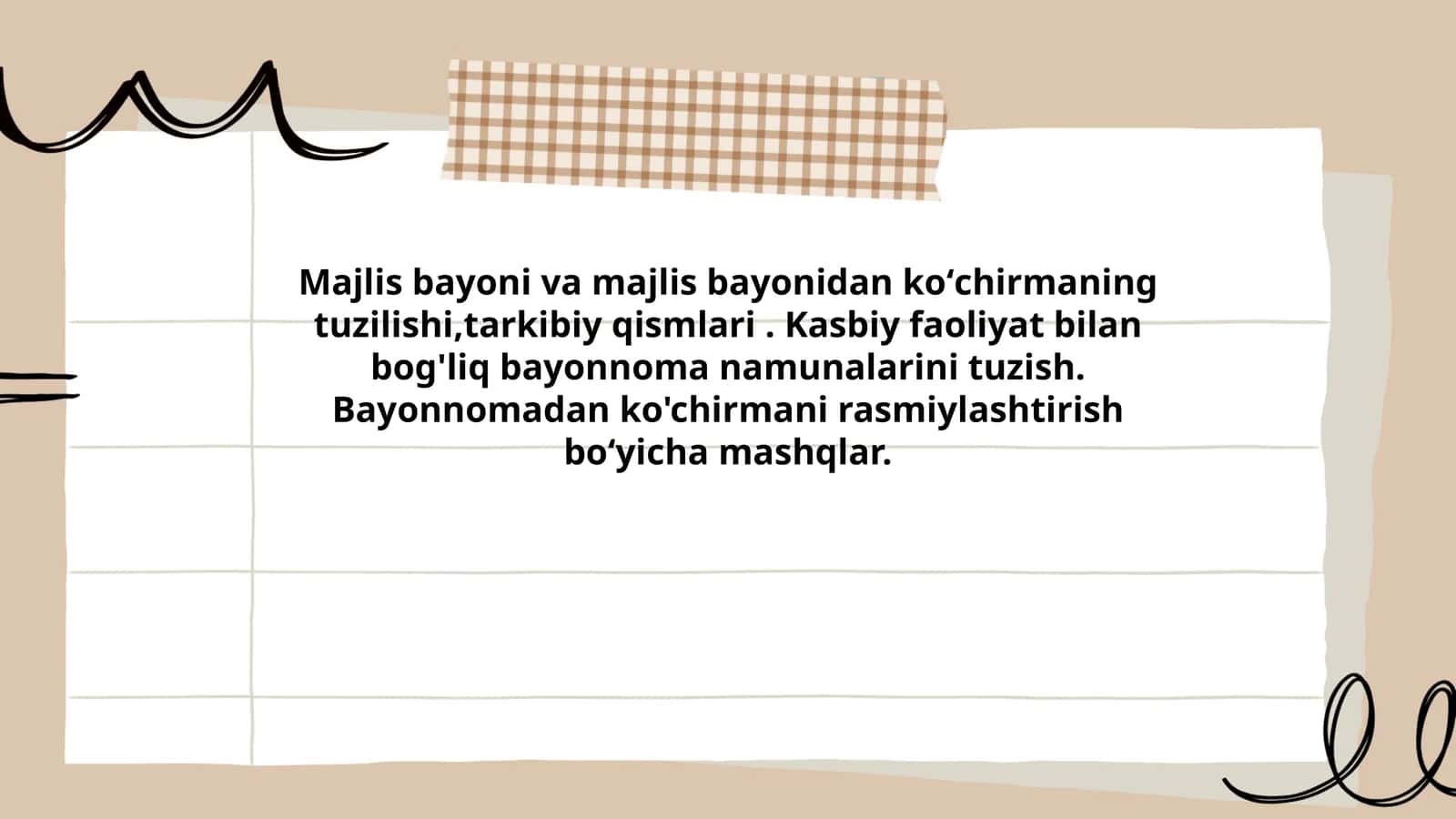 Bayonnomadan ko'chirmani rasmiylashtirish mashqlari
