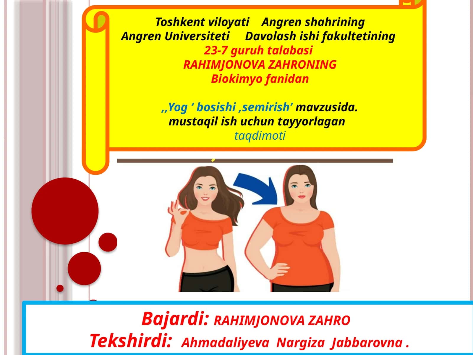 Biokimyofan: "Yog' bosishi, semirish"