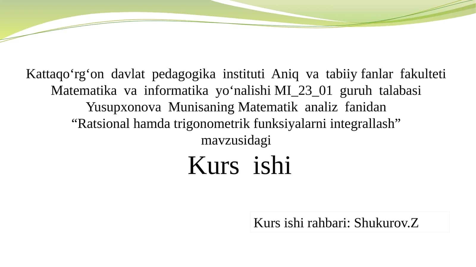 Ratsional hamda trigonometrik funksiyalarni integrallash